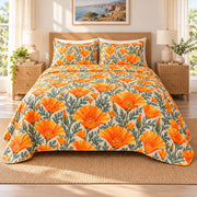 California Poppy Golden Hills quilt set, 02-front, AI-generated mockup