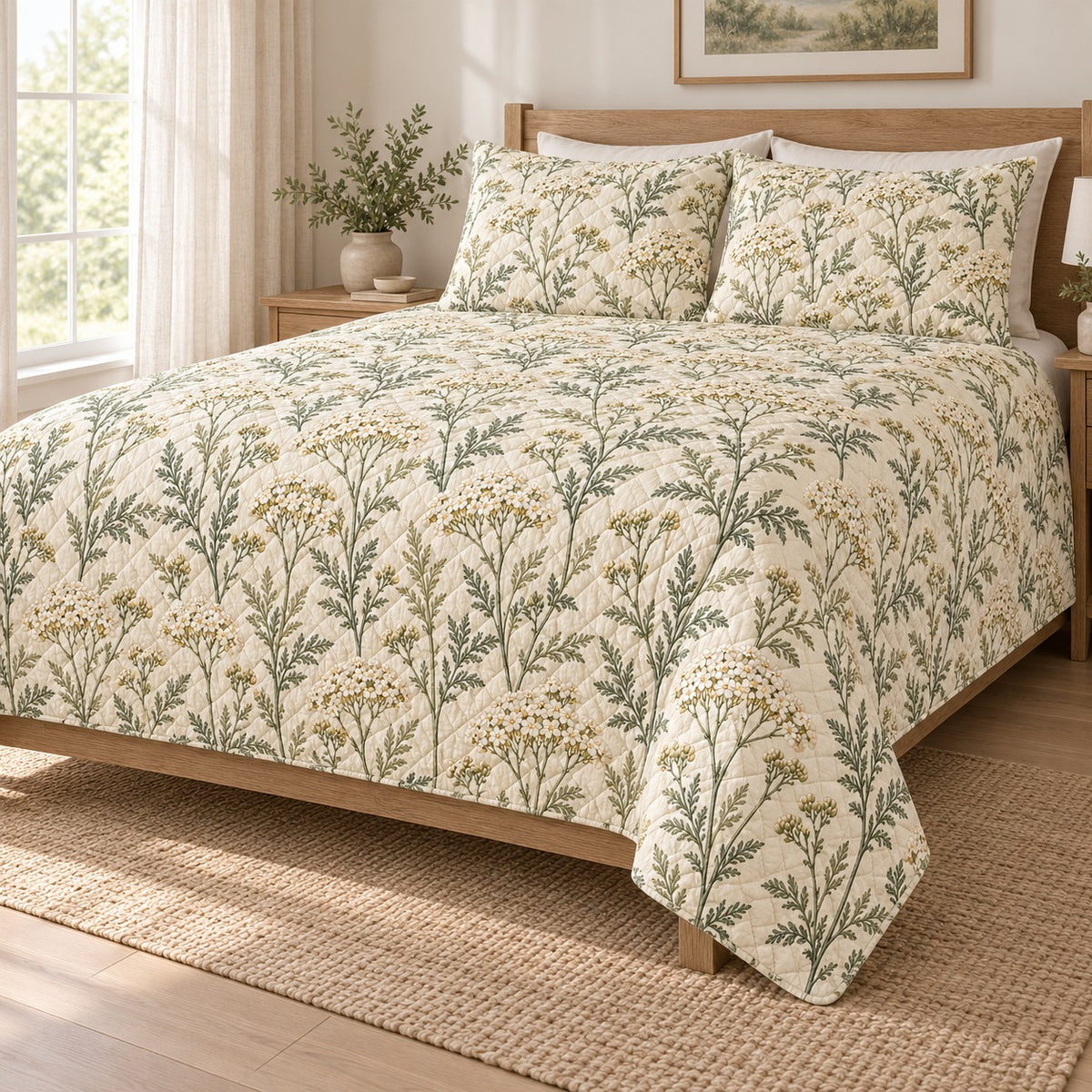 Soft Yarrow Prairie quilt set, 01-hero, AI-generated mockup