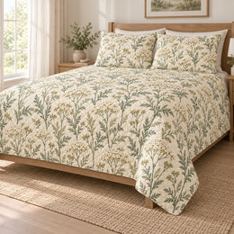 Soft Yarrow Prairie Quilt Set, Neutral Botanical Bedding, Gift for Garden Lovers