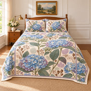 Hydrangea Heirloom Herbarium quilt set, 02-front, AI-generated mockup