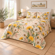 Dandelion Watercolor Bouquet Drift quilt set, 01-hero, AI-generated mockup