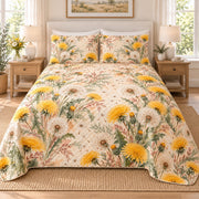 Dandelion Watercolor Bouquet Drift quilt set, 02-front, AI-generated mockup