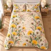 Dandelion Watercolor Bouquet Drift quilt set, 04-overhead, AI-generated mockup