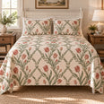 Tulip Cottage Garden Trellis Quilt Set, Gift for Tulip Lovers, Gift for Garden Lovers