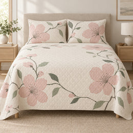 Cherry Blossom Quiet Line Quilt Set, Gift for Cherry Blossom Lovers, Garden Gift
