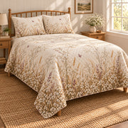 Baby's Breath Wild Meadow Walk quilt set, right view, AI-generated mockup with diamond quilting