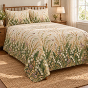 Lily of the Valley Wild Meadow Walk quilt set, right view, AI-generated mockup with diamond quilting