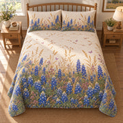 Texas bluebonnet wildflower diamond quilt set overhead view