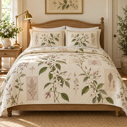 Jasmine Heirloom Herbarium Quilt Set, Cottage Bedding, Gift for Flower Lovers
