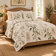 Jasmine Heirloom Herbarium quilt set, alternate angled view, diamond quilting