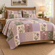 Lisianthus Cottage Patchwork quilt set, alternate angled view, diamond quilting