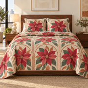 Poinsettia Modern Floral Arches quilt set, front view, diamond quilting