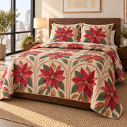 Poinsettia Modern Floral Arches quilt set, alternate angled view, diamond quilting