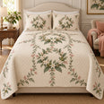 Coffee Blossom Garden Wreath Quilt Set, Elegant Bedding, Gift for Flower Lovers