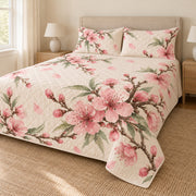 Peach Blossom watercolor quilt set right angle, AI-generated mockup