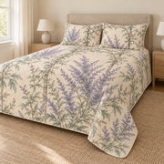 Russian Sage Cottage Garden Trellis quilt set right angle, AI-generated mockup