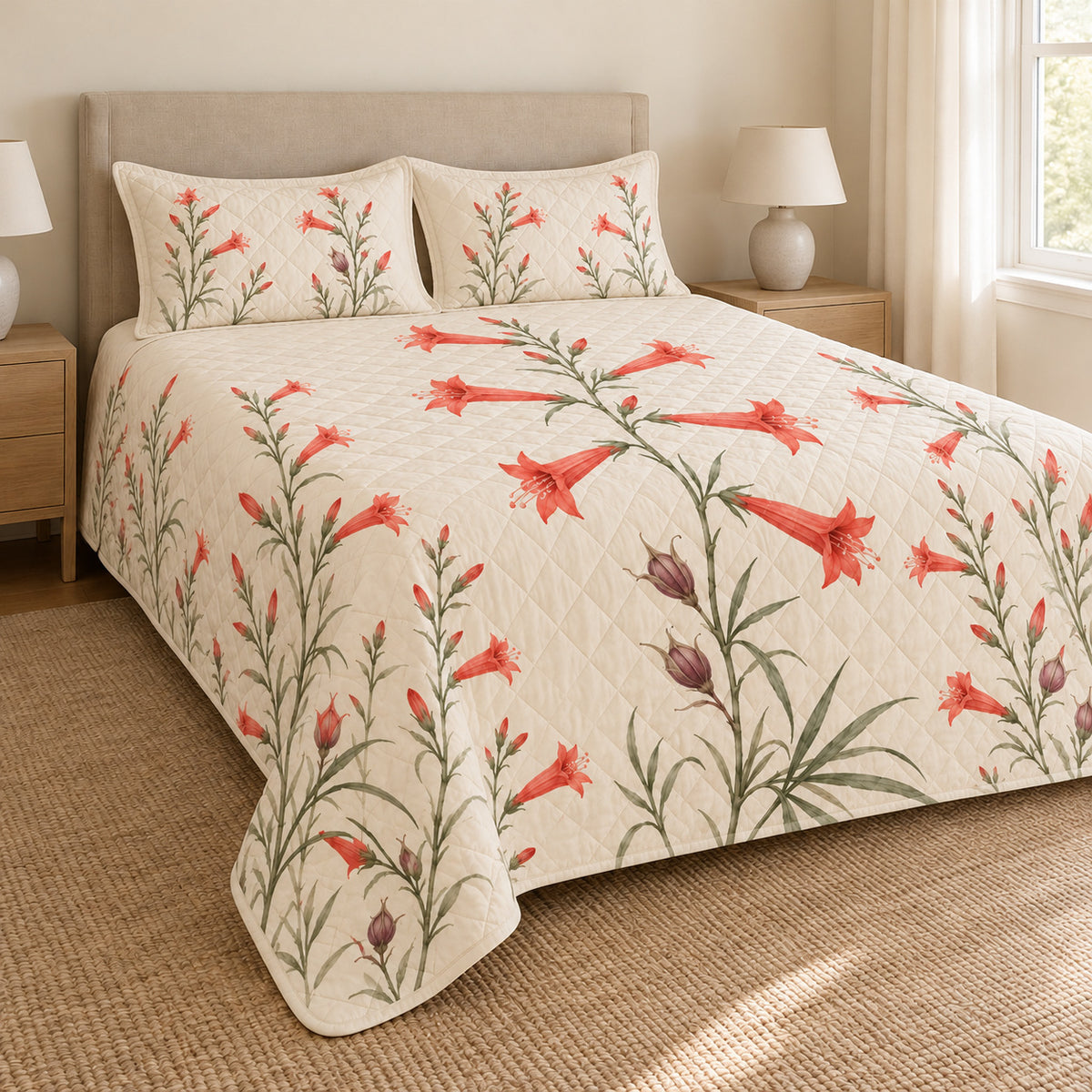 Scarlet Gilia botanical quilt set left angle