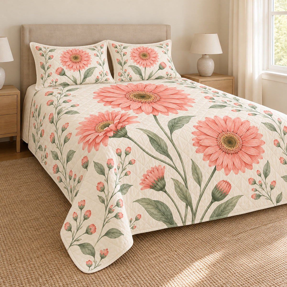 Gerbera Daisy quilt set left angle