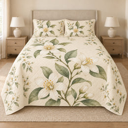 Orange Blossom Quilt Set, Botanical Bedding, Gift for Citrus Lovers