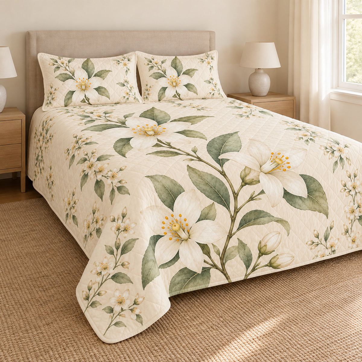 Orange Blossom quilt set left angle