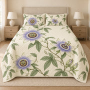 Passionflower quilt set front view with diamond stitching
