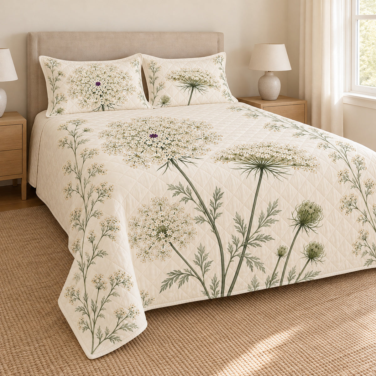 Queen Anne's Lace quilt set left angle