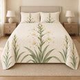 Tuberose Quilt Set, Ivory Floral Bedding, Gift for Flower Lovers