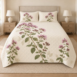 Oregano Flowers Quilt Set, Lilac Herb Bedding, Gift for Garden Lovers