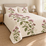 Oregano flowers quilt set left angle with matching printed shams