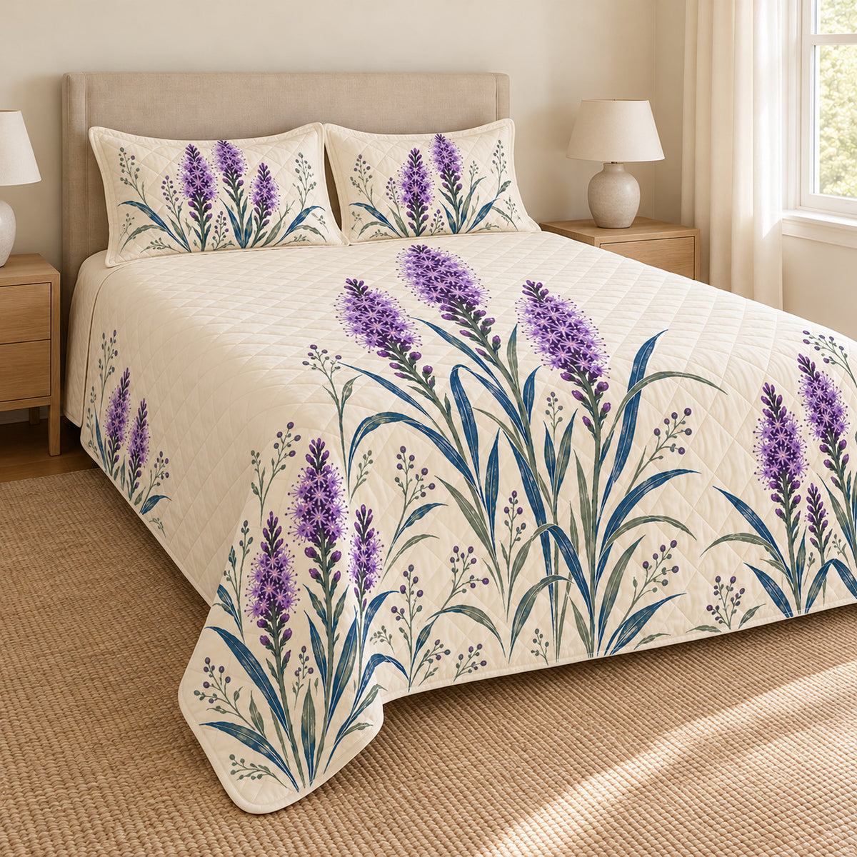 Blazing star quilt set left angle with matching printed shams