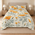 California Poppy Quilt Set, Orange Floral Bedding, Gift for Poppy Lovers