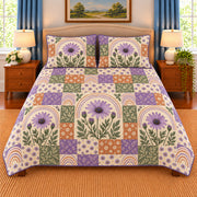 African Daisy patchwork quilt set, front view, AI-generated digital product mockup