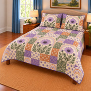 African Daisy patchwork quilt set, right view, AI-generated digital product mockup