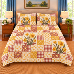 Daffodil Patchwork Quilt Set, Gift for Daffodil Lovers, Gift for Garden Lovers