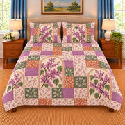 Eastern Redbud patchwork quilt set, front view, AI-generated digital product mockup
