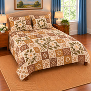 Gardenia patchwork quilt set, left view, AI-generated digital product mockup