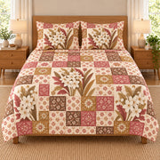 Paperwhite Narcissus patchwork quilt set, front view, AI-generated digital product mockup