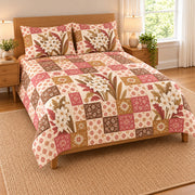 Paperwhite Narcissus patchwork quilt set, left view, AI-generated digital product mockup