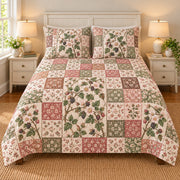Blackberry Blossom patchwork quilt set, front view, AI-generated digital product mockup