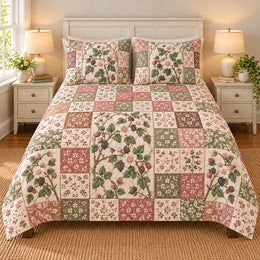 Blackberry Blossom Patchwork Quilt Set, Gift for Blackberry Blossom Lovers, Gift for Garden Lovers