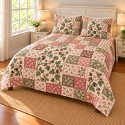 Blackberry Blossom patchwork quilt set, right view, AI-generated digital product mockup