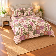 Foxglove patchwork quilt set, left view, AI-generated digital product mockup