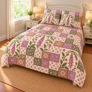 Foxglove patchwork quilt set, right view, AI-generated digital product mockup
