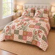 Kangaroo Paw patchwork quilt set, right view, AI-generated digital product mockup