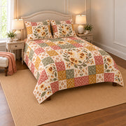 Witch Hazel patchwork quilt set, left view, AI-generated digital product mockup