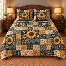 Sunflower Patchwork Quilt Set, Gift for Sunflower Lovers, Gift for Garden Lovers