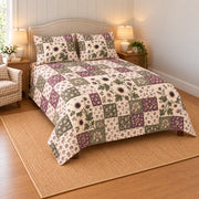 Anemone patchwork quilt set, left view, AI-generated digital product mockup
