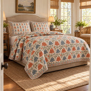 Abutilon Hand Block Floral Rhythm quilt set, alternate room view, AI generated mockup