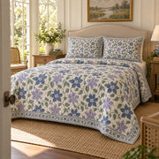 Clematis Hand Block Floral Rhythm quilt set, alternate room view, AI generated mockup