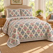 Pentas Hand Block Floral Rhythm quilt set, alternate room view, AI generated mockup